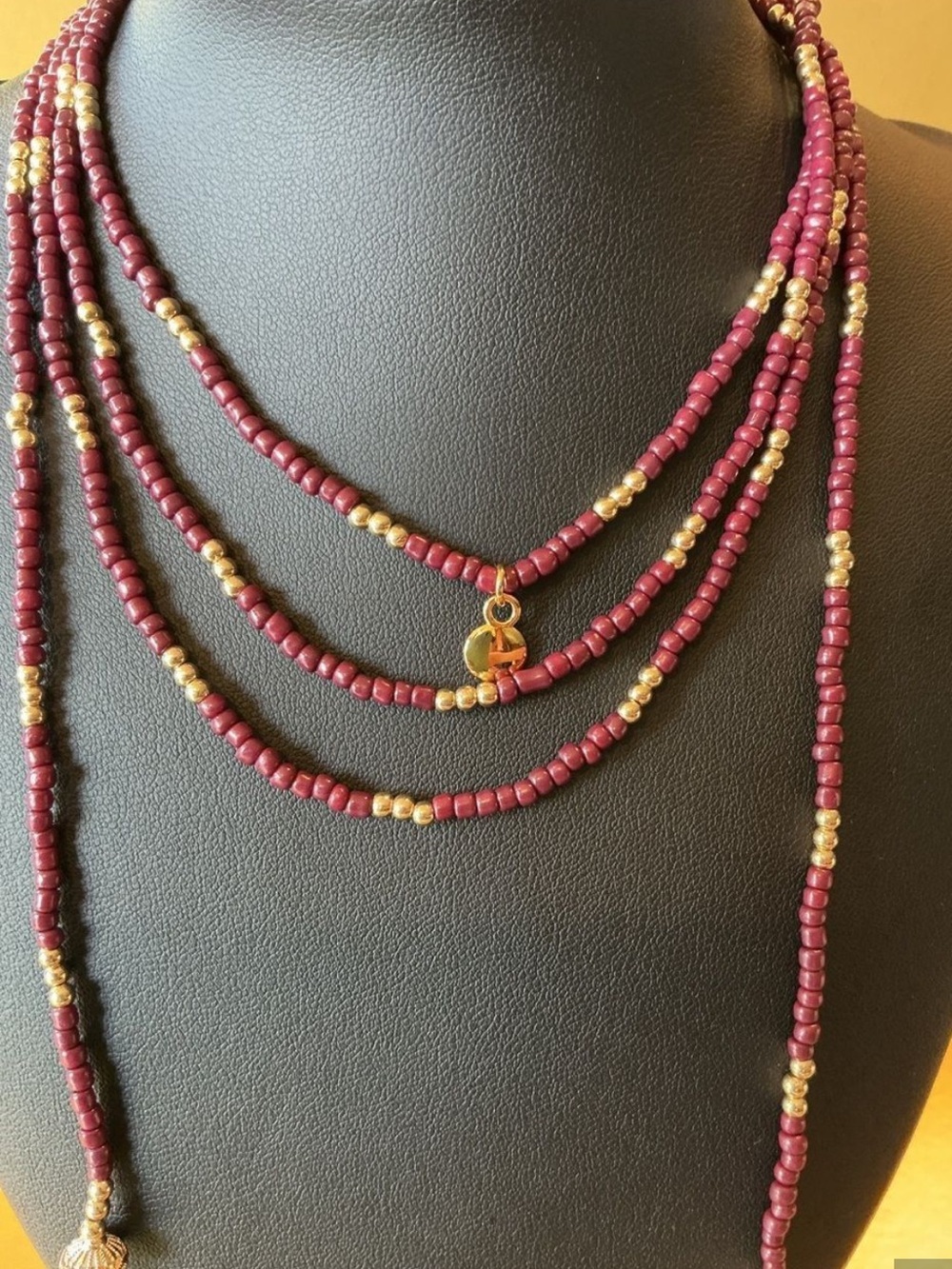 Mayamar Burgundy and Gold Beaded Long Strand Necklace (NWT)
